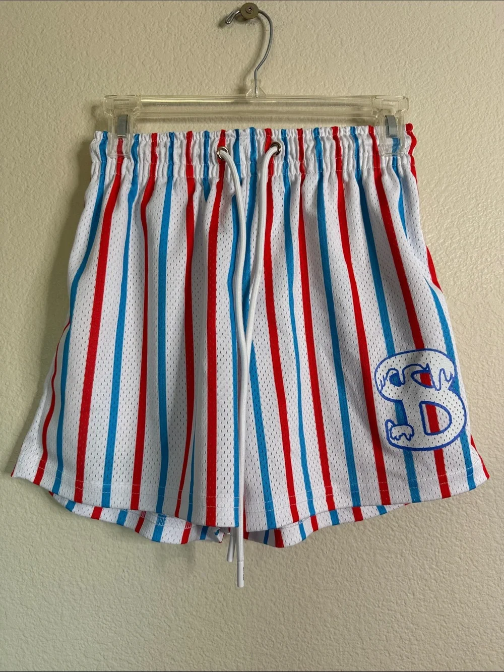 Bucket squad cherry ice shorts Striped Red & Blue Mesh Athletic kids XS